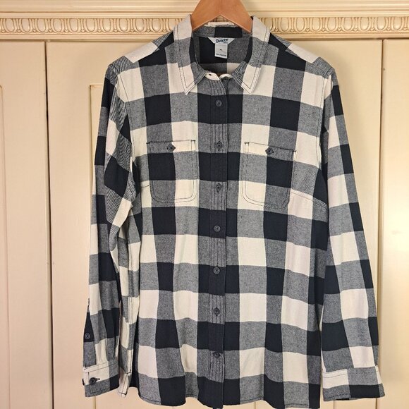 DULUTH Women's Buffalo Plaid Check Black Off White Flannel Cotton Shirt Sz XL - Picture 1 of 10